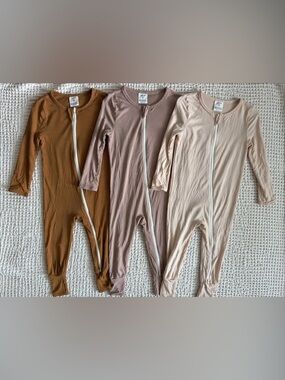SHEIN 3Y Bamboo Blend Zip One-Piece Pj Bundle | Neutral Snug Fit Sleepers NWOT